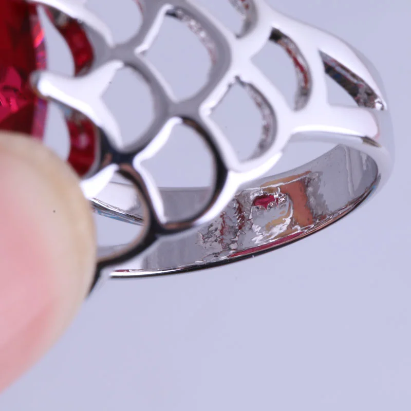 Высшее качество ярко-красный кристалл Круглый Серебряный цвет кольцо и обруч