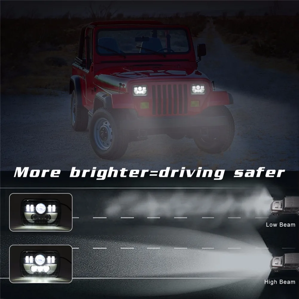 Квадратные H4 5x7 дюймов 300 Вт светодиодные фары 6000 К Янтарный Для Jeep Грузовик Wrangler