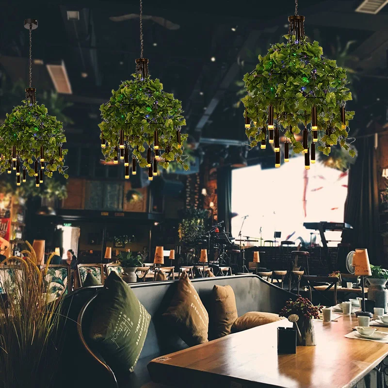 구매 음악 식사 바 샹들리에 남자 커피 레스토랑 녹색 식물 조명 산업 바람 별이 빛나는 식물 샹들리에
