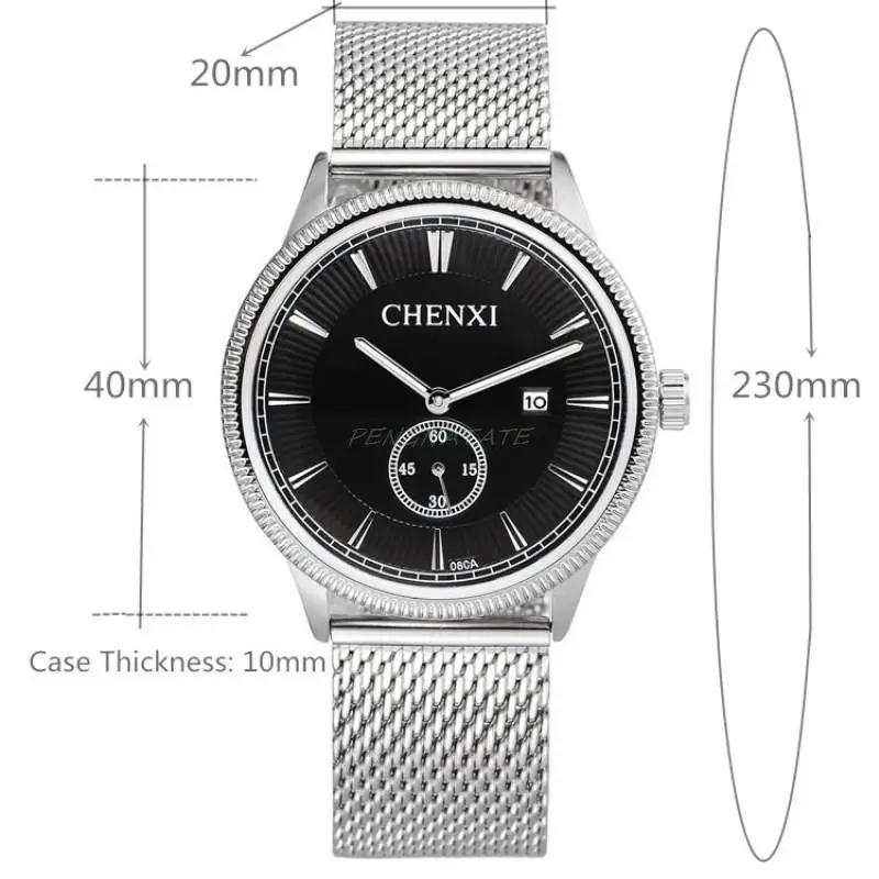 Деловые Модные мужские кварцевые часы марки CHENXI серебристые из нержавеющей
