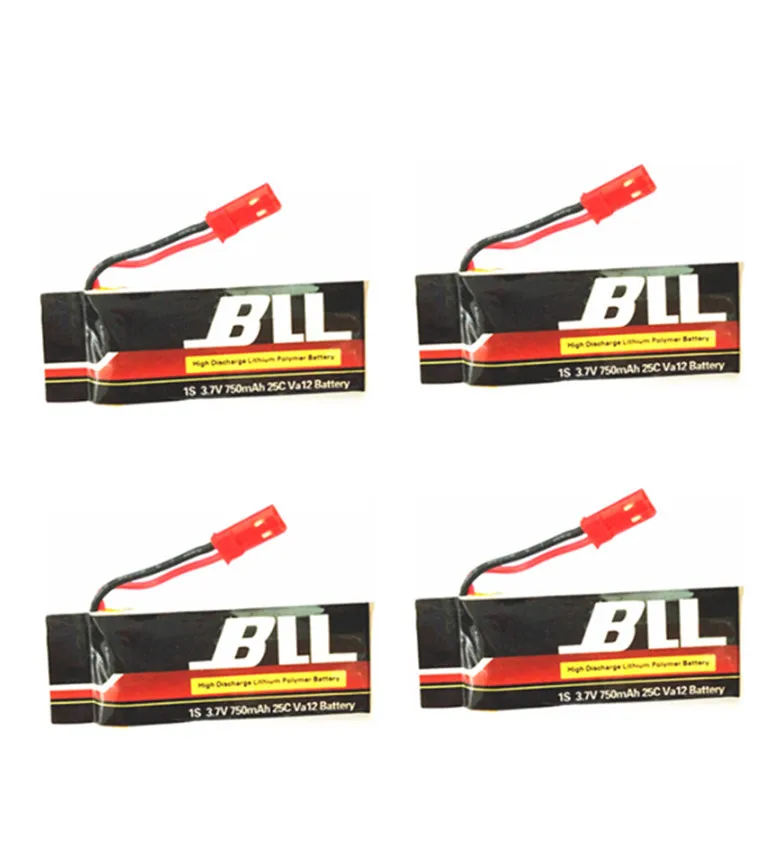 4 шт./партия, литий-полимерные батарейки 3,7 в 750 мАч JST для квадрокоптера вертолета V686 DFD F181 F187 F163 H12C