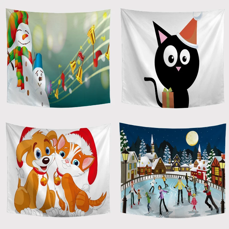 Новогодний теплый гобелен для катания на коньках Санта-кошка собака с принтом