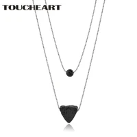 toucheart double layer thin silver chain black stone triangle beads necklace pendants women natural stone necklaces sne180020