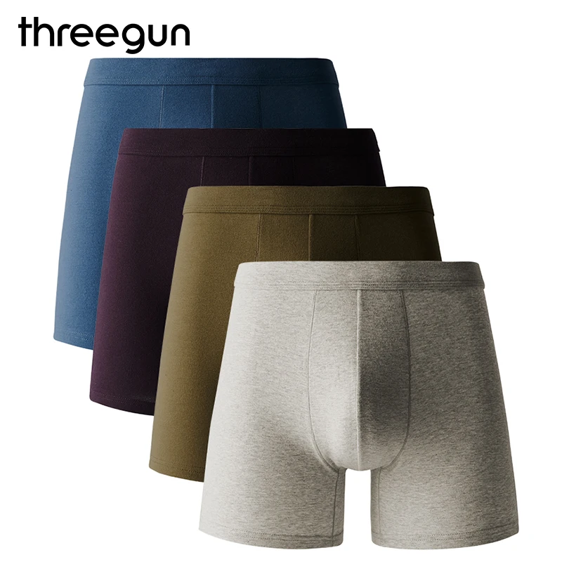 THREEGUN мягкий хлопок боксеры шорты мужские трусики слип с длинным мужчины