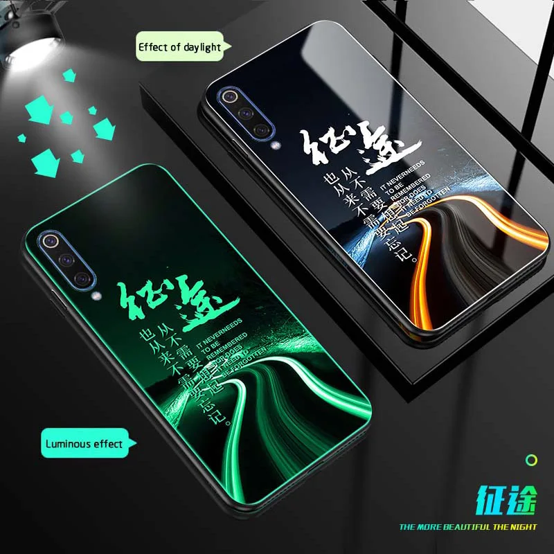Прозрачный Lu mi nous стеклянный чехол для телефона для Xiaomi mi CC9 E A3 Lite mi 9 9T Pro 9SE задняя крышка для redmi 7 7A K20 Note 7 pro Чехол с ночным блеском - Цвет: Прозрачный