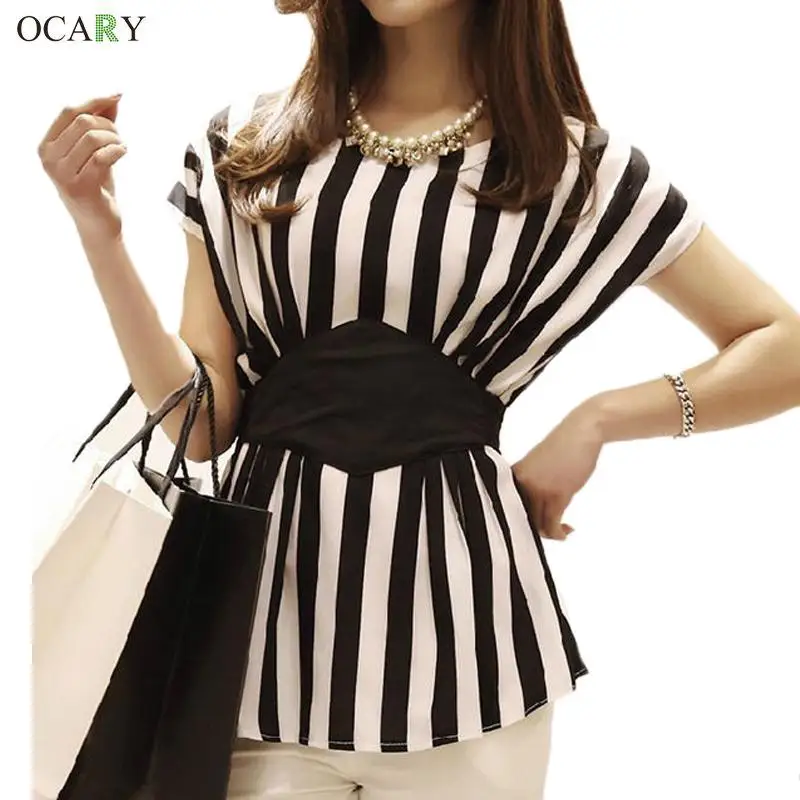 Женская шифоновая блузка в полоску с принтом|women blouses|blouses plusblouse casual |