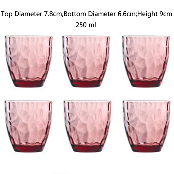 250ml 6pcs pink 6 шт стакан для воды, сока, чая, вечерние чашки, цветные стаканы для напитков es 250 мл, 300 мл, 470 мл, стаканы для питья с дизайном, розовые, синие, прозрачные - Цвет: 250ml 6pcs pink