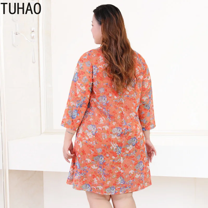 TUHAO подиумное открытое женское платье размера плюс 10XL 9XL 8XL элегантное вечернее платье с оранжевым принтом винтажное офисное платье