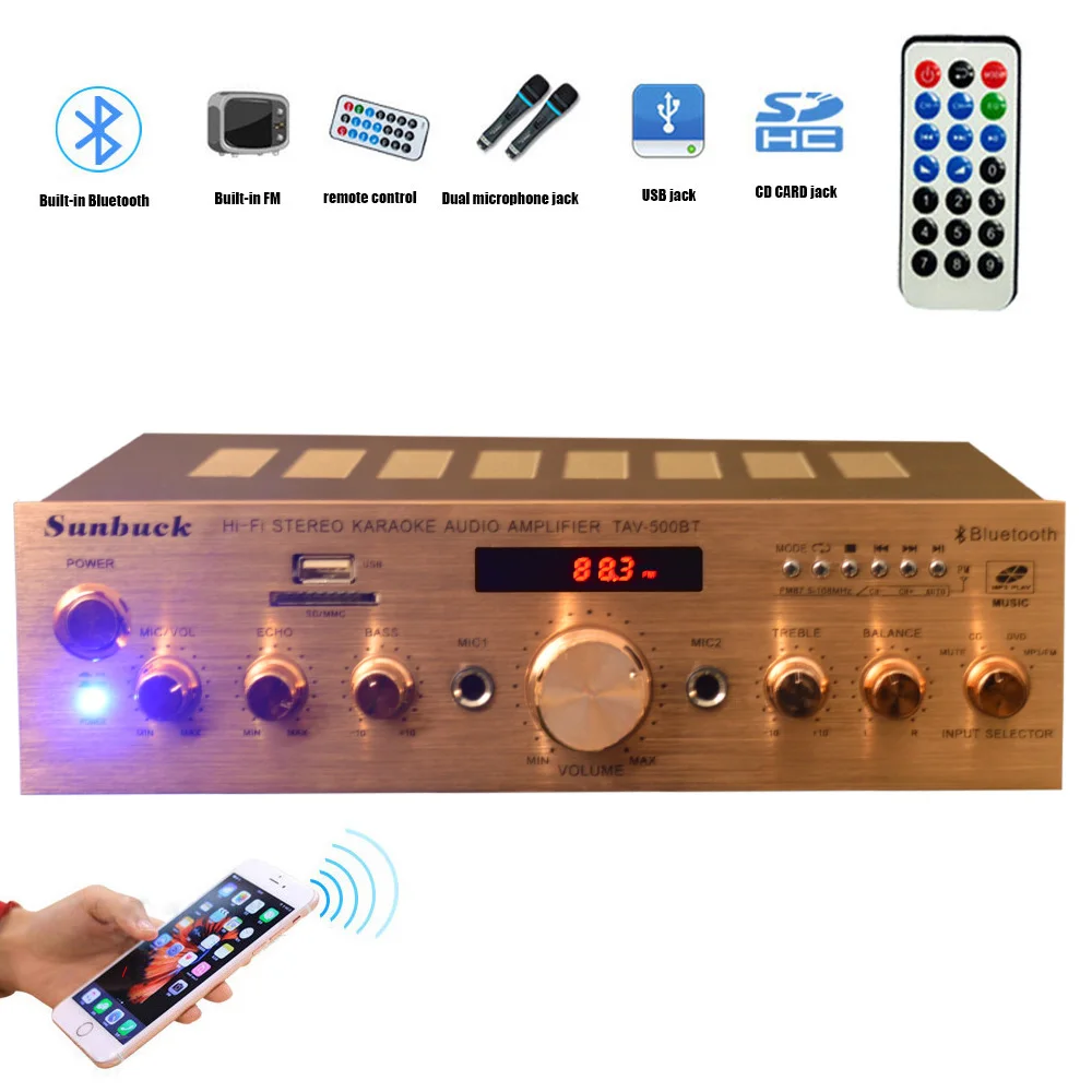 TAV-500BT поддерживает аудио формат без потерь 220 В 300 Вт+ 300 Вт 2,0 USB sd-карта Bluetooth пульт дистанционного управления домашний аудио усилитель