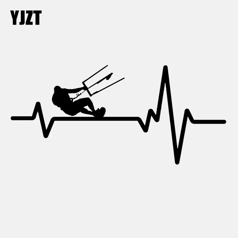 

YJZT 15.8CM*7.3CM Kiteboarding Kite Board Heartbeat Lifeline Vinyl Black/Silver Car Sticker C22-1151