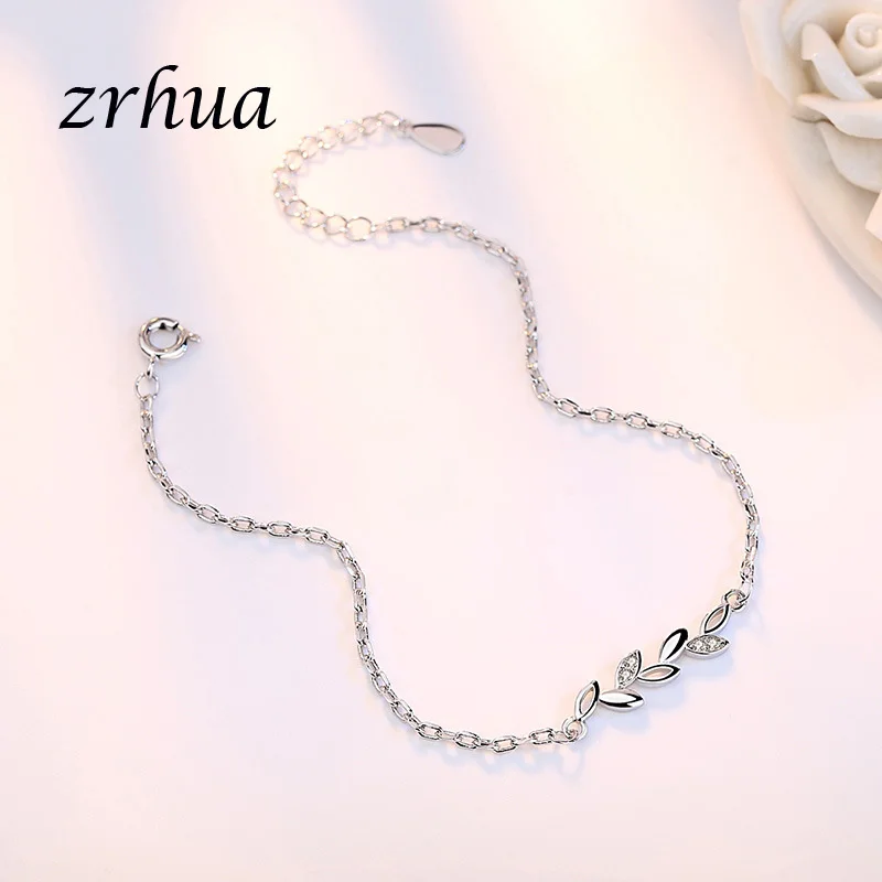 ZRHUA новый стиль модный браслет браслеты серебряного цвета с листьями цирконием