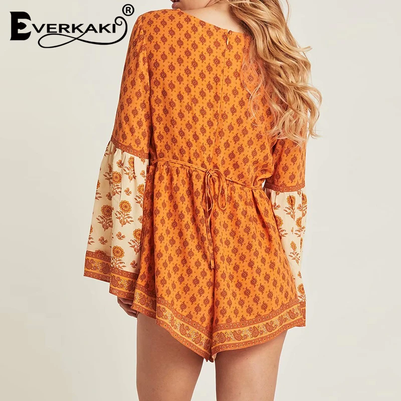 Everkaki Boho комбинезон с цветочным принтом комбинезоны кисточками и завязками на шее