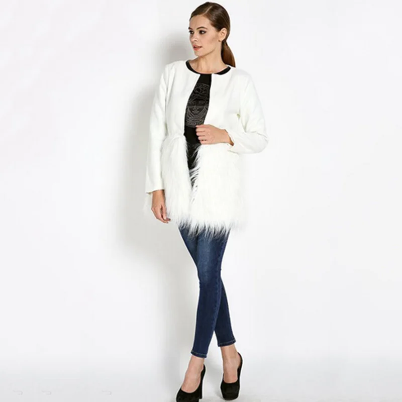 FANALA/пальто с мехом теплое Manteau Femme Hiver пальто искусственным однотонное круглым