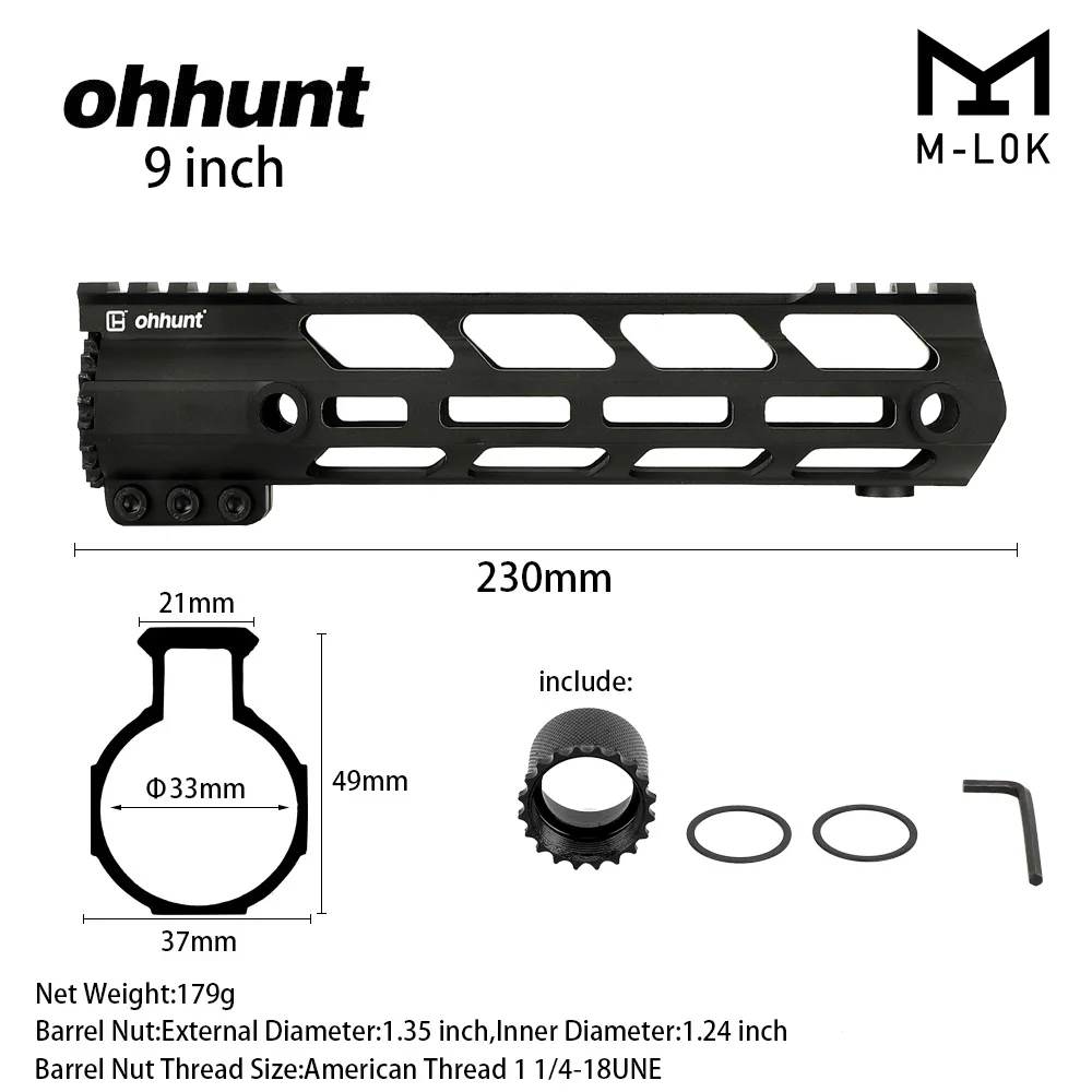 Ohhunt Tactical AR15 поплавок M-LOK Handguard " 9" 1" 12" 13," 15" Пикатинни Вивер рейка с стальной бочкой гайка