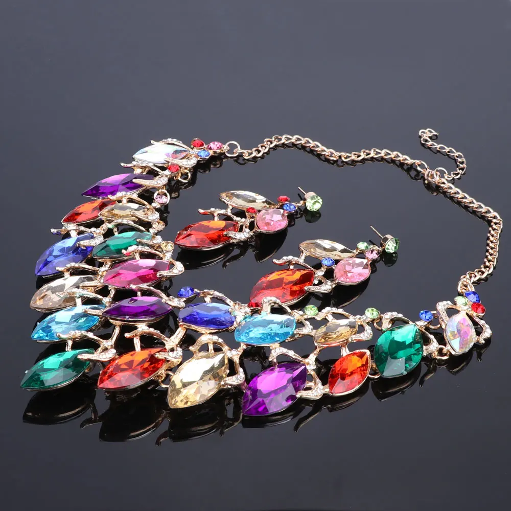 Модные индийские ювелирные изделия хрустальное ожерелье серьги Свадебные