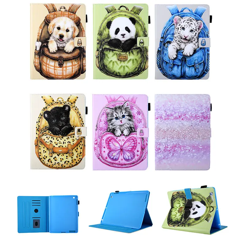 

Animal Backpack Protective Case for iPad 9.7 inch 2017 2018 2016, PU Smart Case Magnet wake up sleep model A1822 A1823 A1893