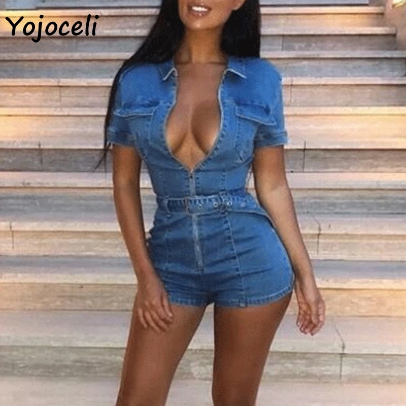 Yojoceli Сексуальная bodycon Потертая джинсовая ткань комбинезон 2019 летние вечерние