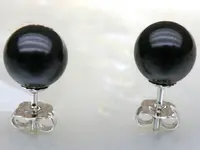 925 silver match AAA+++ 7.5mm perfect round black akoya pearl earring