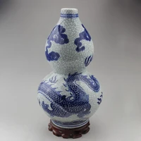 exquisite chinese antique handmade blue and white porcelain gourd shape dragon auspicious ornament vase