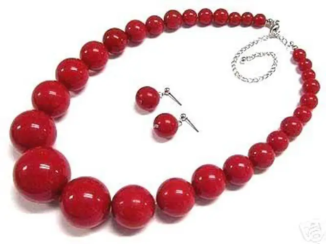 

Women's jewelry red coral bead necklace earring set gold plated watch Quartz stone CZ crystal