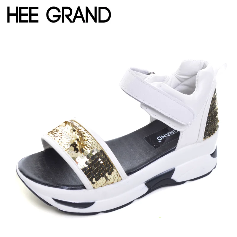 HEE GRAND/блестящие сандалии гладиаторы на танкетке коллекция 2017 года летняя