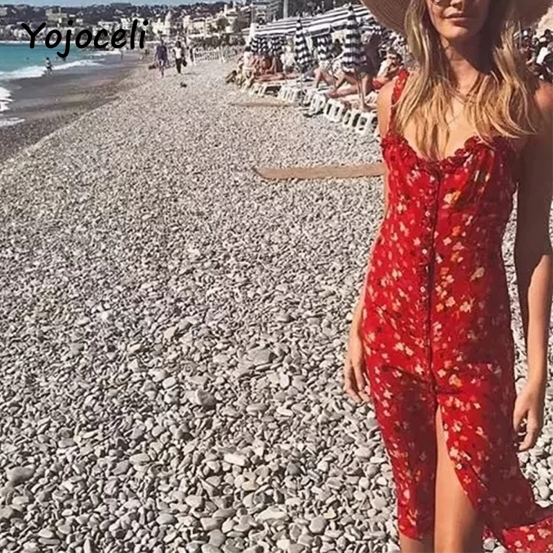 Yojoceli богемное платье с рюшами и принтом женское пляжное длиной до колена 2018