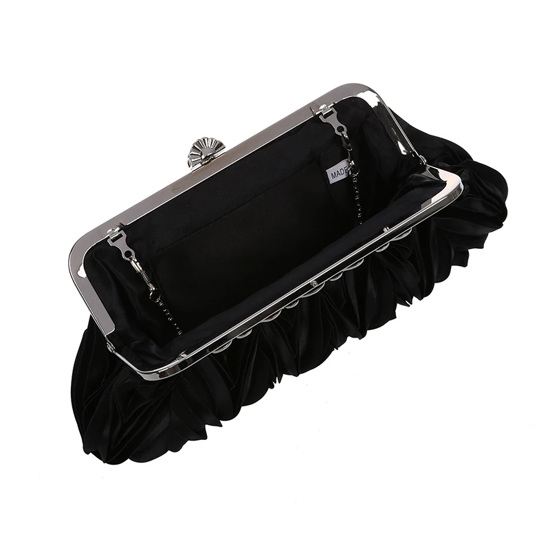 Атласная складчатые чёрные Свадебные/вечерние сумкиогофункциональная дорожная