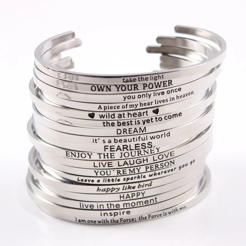 

Soul Sister Stainless Steel Engraved Positive Inspirational Quote Cuff Mantra Bracelet Bangle Best Gifts