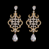 classic luxury big large drop crystal with tiny cz drop earrings sparking gold color lacework earrrings for women gifts e 109