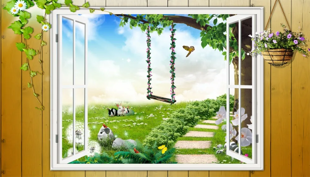 Роскошные европейские современные 3D занавески на окно зеленая трава Кролик для