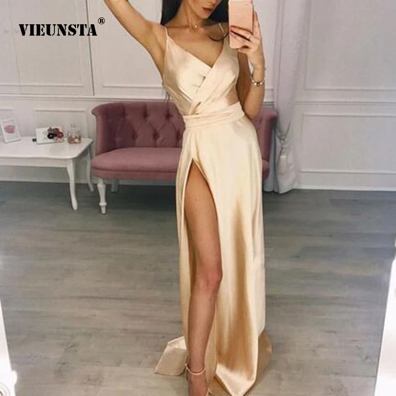 VIEUNSTA 2XL Sexy v-образным вырезом длиной макси платье Для женщин Элегантный упругой