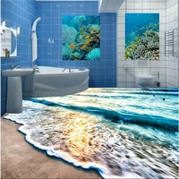 beibehang floor painting mural beach blue sea water ripples non slip waterproof thickened self adhesive pvc floor wallpaper roll