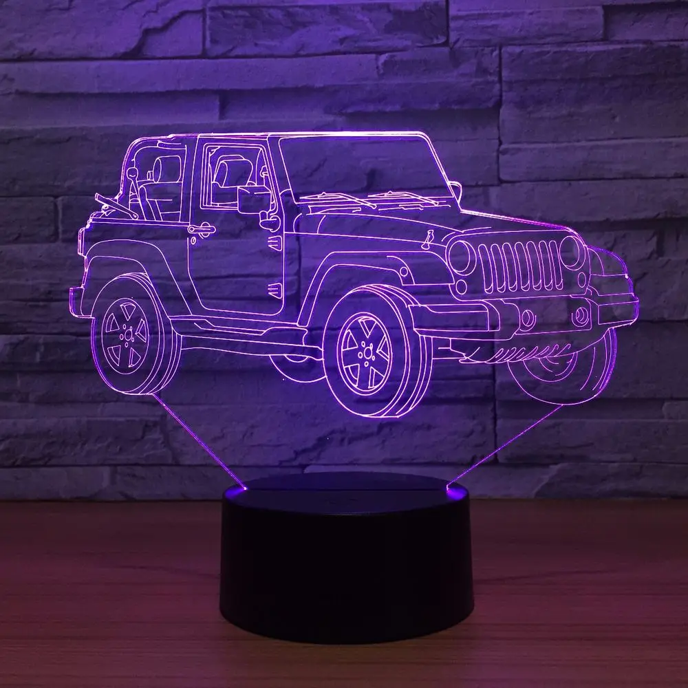 3D LED ночник для автомобиля джип Форма USB прикроватная тумбочка спальни настольная