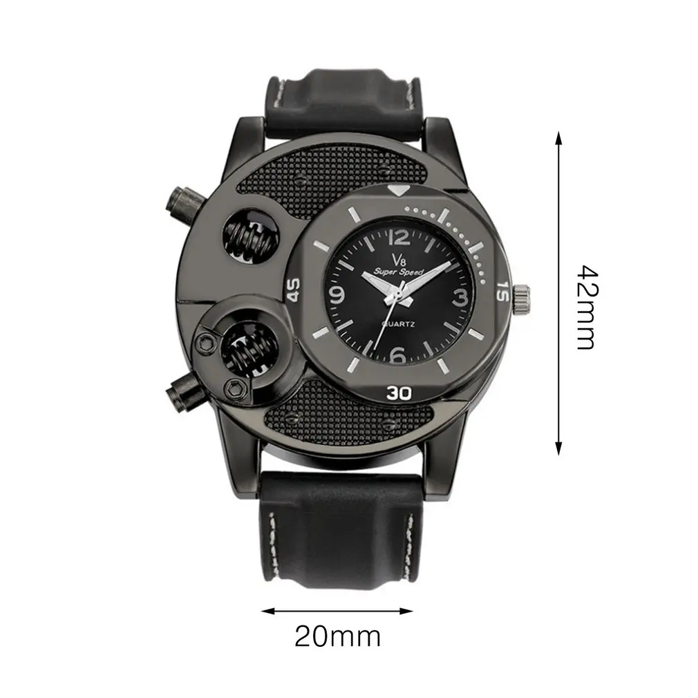

V8 Men Leisure Casual Wristwatch Quartz Double Movement Watch Super Speed Unique Style Black Analog for Gifts