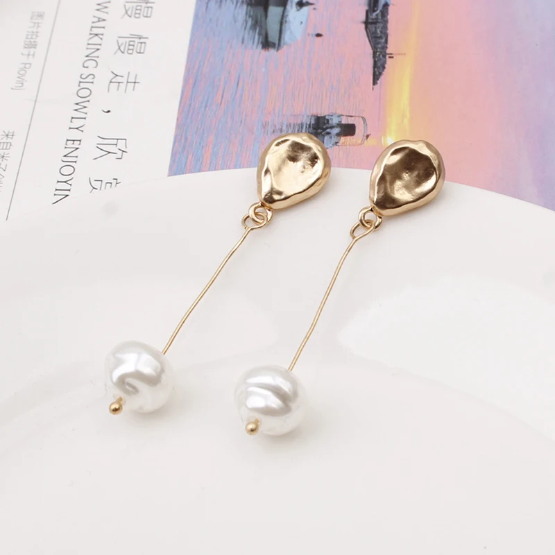 Корейские простые жемчужные серьги для женщин старинные золотые монеты длинные