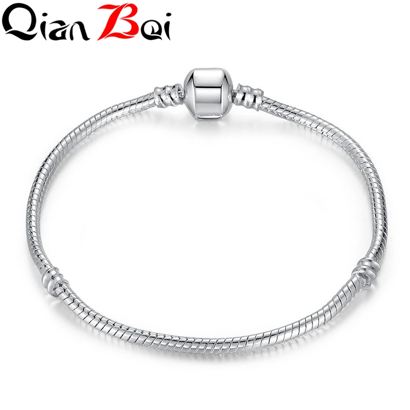 QianBei браслет-Шарм Серебряная цепочка-змейка зажим застежка бисер Подходит для женщин браслет-Талисман из бисера DIY европейские ювелирные изделия