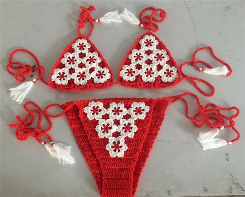 swimsuit summer new 2018 crochet bikinis women swimwear brazilian halter knitting bikini set female bathing suit swim beach wear | Женская