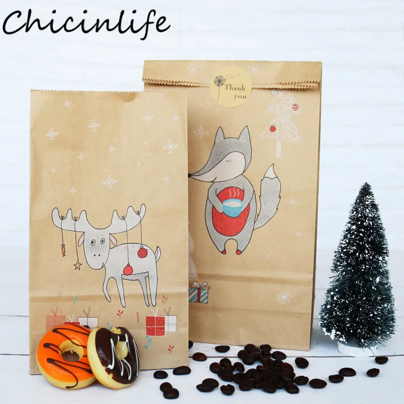 Chicinlife 6 шт./пакет рождественской лисички лося из крафт бумаги Бумага сумка