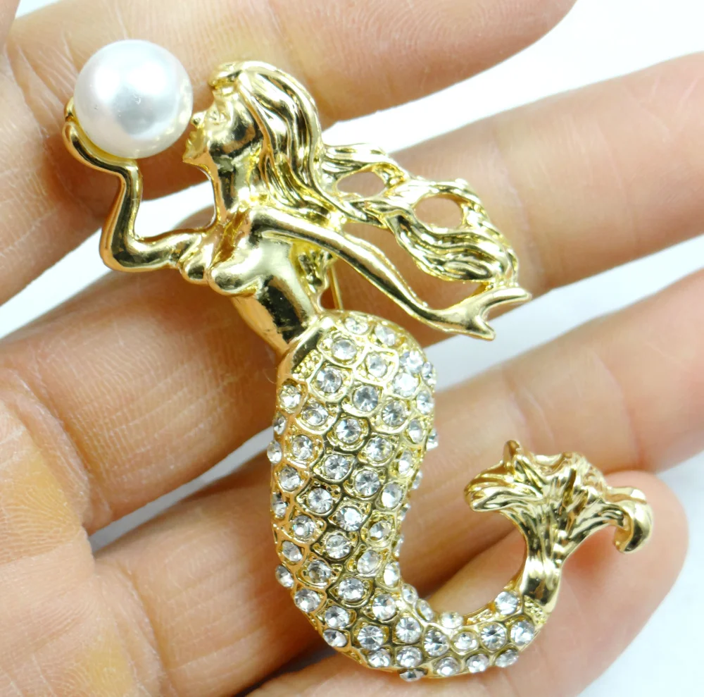 Броши русалки из натурального кварца с кристаллами бирюзы для мужчин и женщин