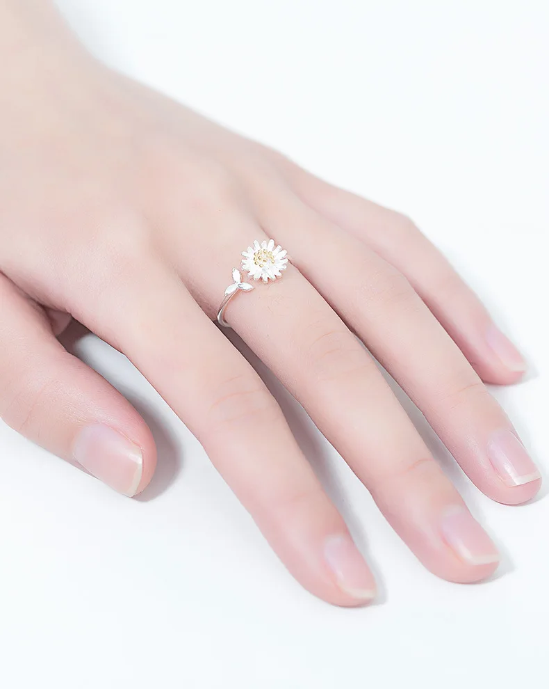 925 пробы, серебряные кольца, 925, цветок маргаритки, открытые кольца, ювелирные изделия, anillo de plata anello