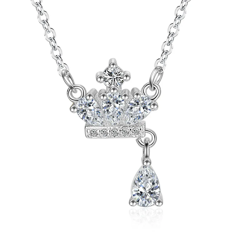 

100% 925 Sterling Silver New Fashion Crown Design Shiny Zircon Short Chain Necklaces for Women Jewelry Gift Hot Sale Wholesale