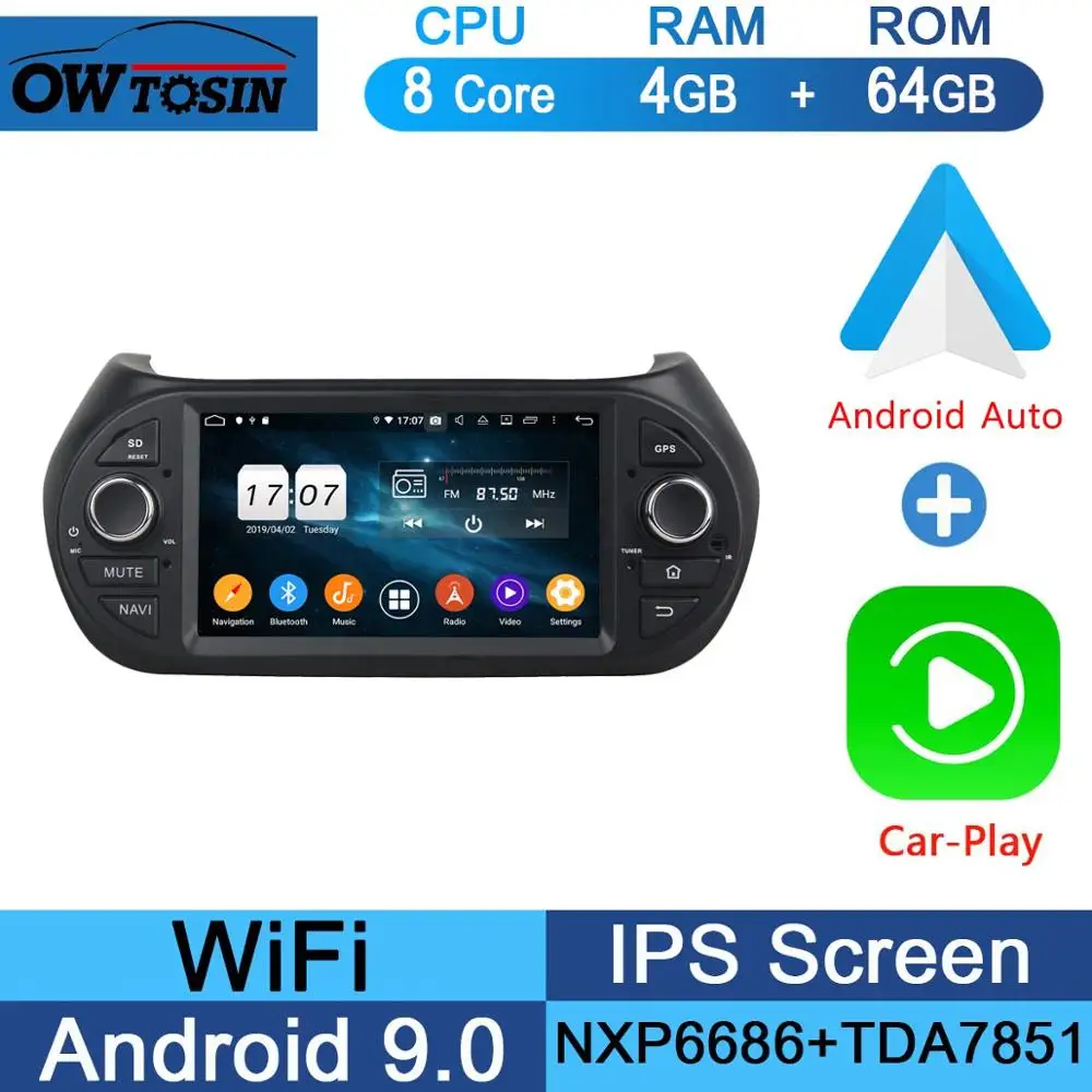 " ips 8 Core 4G ram 64G rom Android 9,0 автомобильный dvd-радио GPS для Fiat Fiorino Qubo Citroen Nemo peugeot Bipper 2008- DSP CarPlay - Цвет: 64G CarPlay Android
