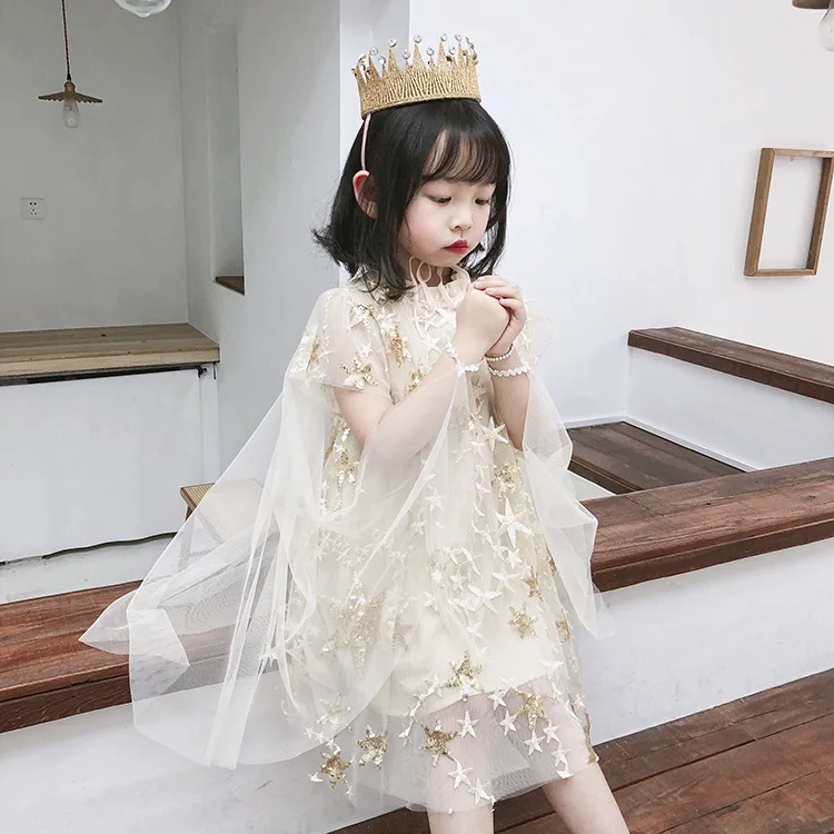 Лето 2019 новое модное милое платье с блестками и звездами принцессы для девочек