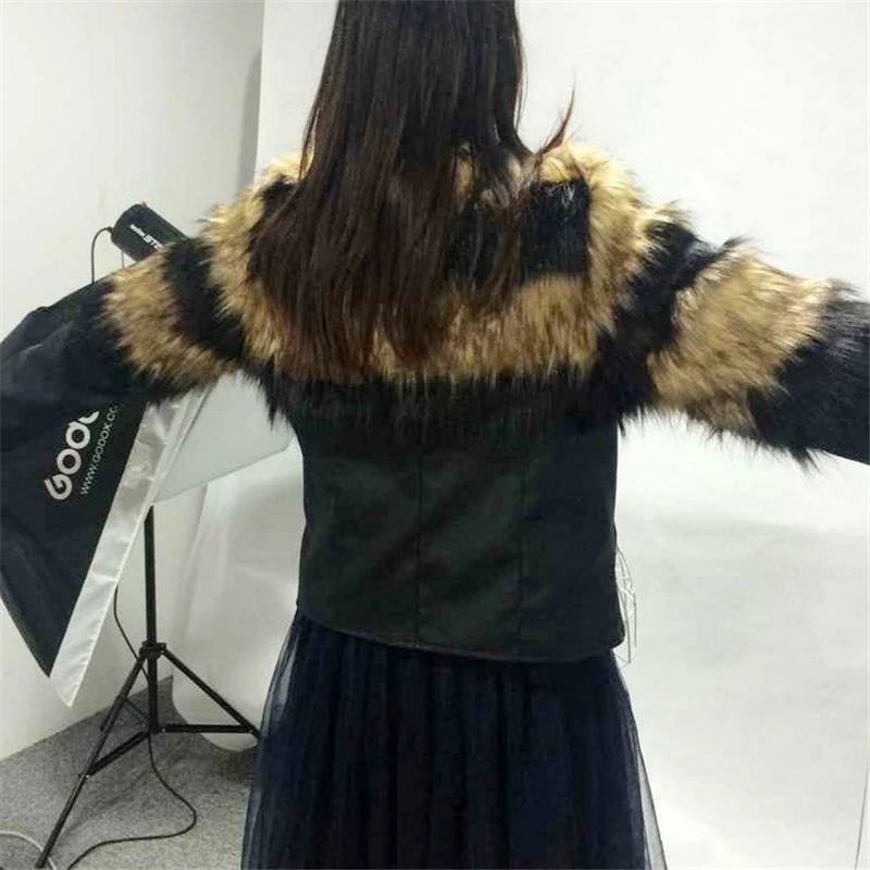 New Winter Big Size Women Faux Fur Streetwear Female Leather Jacket Slm Patchwork Fur Cardigan Large size Women Costumes J633