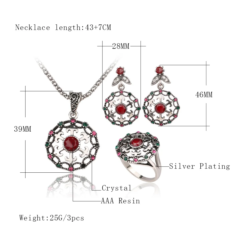 Роскошные 3 шт. серебряного цвета из Индии Кристалл Ювелирные наборы винтажные