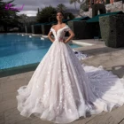 Великолепные Свадебные платья Fsuzwel со шнуровкой, трапециевидного силуэта, Роскошные свадебные платья принцессы с бисером и цветами, 2020