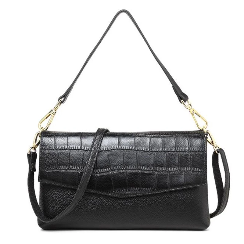 

2020 Simple Vintage Lady Women Genuine Leather Clutches Bags for Fashion Handbag Female Envelope Evening Bag Black/White Handbag
