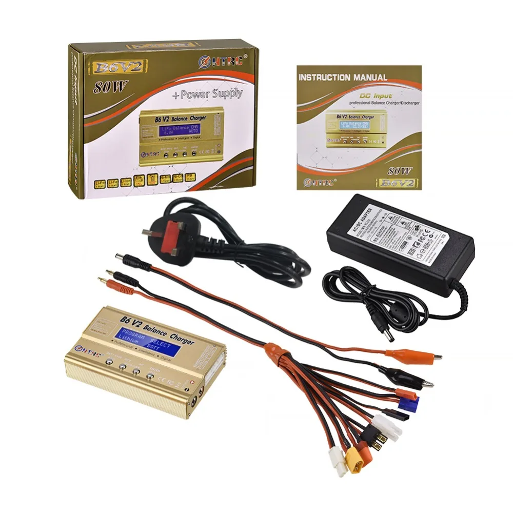 HTRC B6 V2 80 Вт 6A LiPo баланс зарядное устройство 8 в 1 зарядное устройство набор кабелей 15V6A адаптер переменного тока Lipo Безопасный мешок светодиодный аккумулятор Dis зарядное устройство