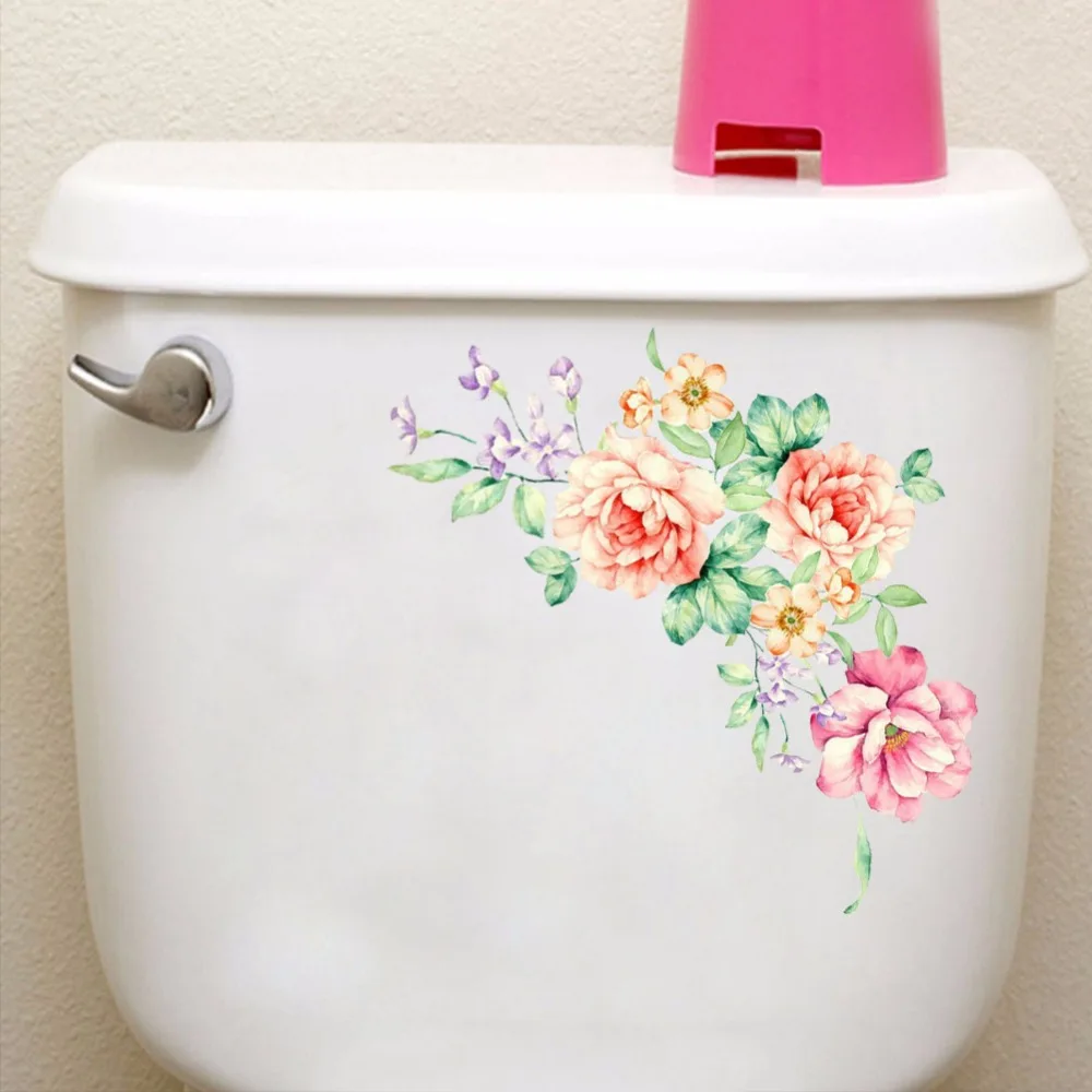 

Peony Flowers Bathroom Stickers Art Decor Wallpaper Removable Vinyl Wall Decals For Kids Living Room Toilet Fridge Decorations