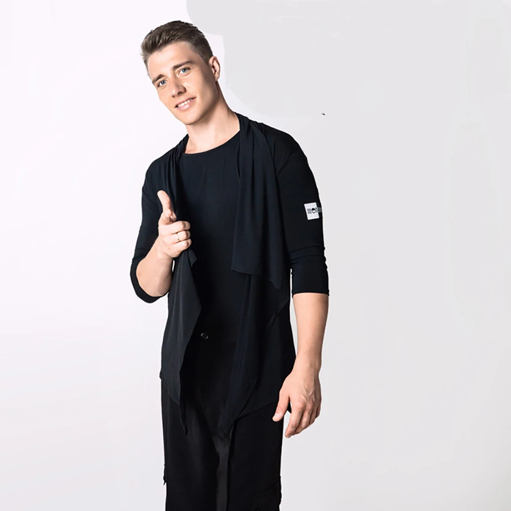 Оригинальные топы для латинских танцев мужчин черный цвет Модальная рубашка